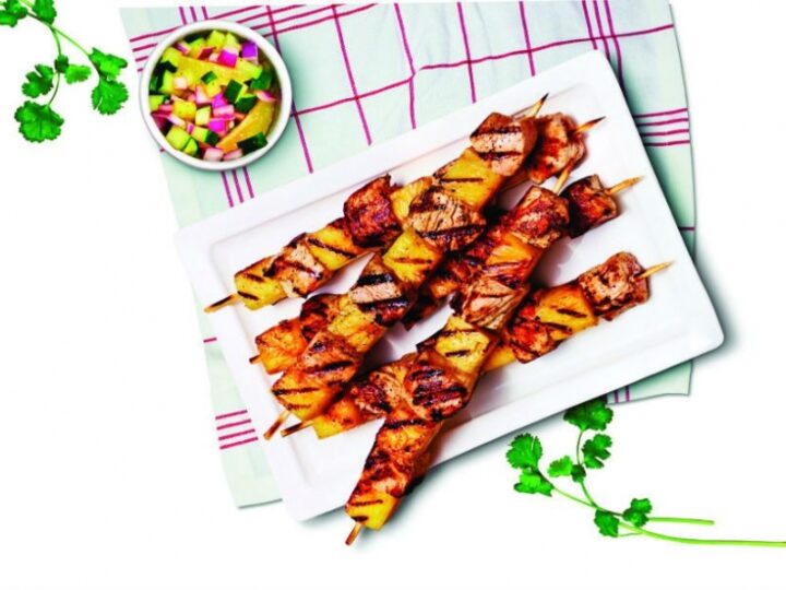Grilled Chicken & Pineapple Skewers with LemonCucumber Salsa Baton